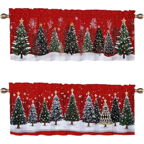 Christmas Kitchen Curtains Set of 2 for Windows Xmas Forest Winter Decorative Decoration Window Valances Curtains Drapes for Kitchen Bedroom Window Treatment Valances 54x18in