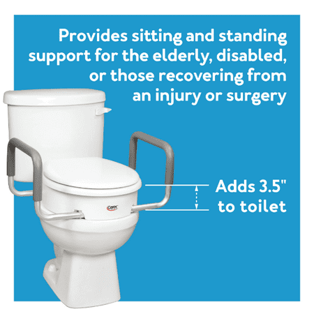 Carex Raised 3.5" Toilet Seat with Handles, Standard Elongated Toilets, Handicap, Seniors, 250lb Capacity