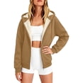 thumbnail image 6 of felwors Long Sleeve Sherpa-Lined Zip-Up Hoodie with Balloon Sleeves Oversized Fleece Sweatshirt for Women Winter Warm Casual Khaki for Size S, 6 of 6