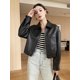 thumbnail image 4 of Chaqueta corta de cuero genuino para mujer, tendencia primavera otoño 2024, abrigos de moto de piel de oveja real de alta gama, 4 of 5
