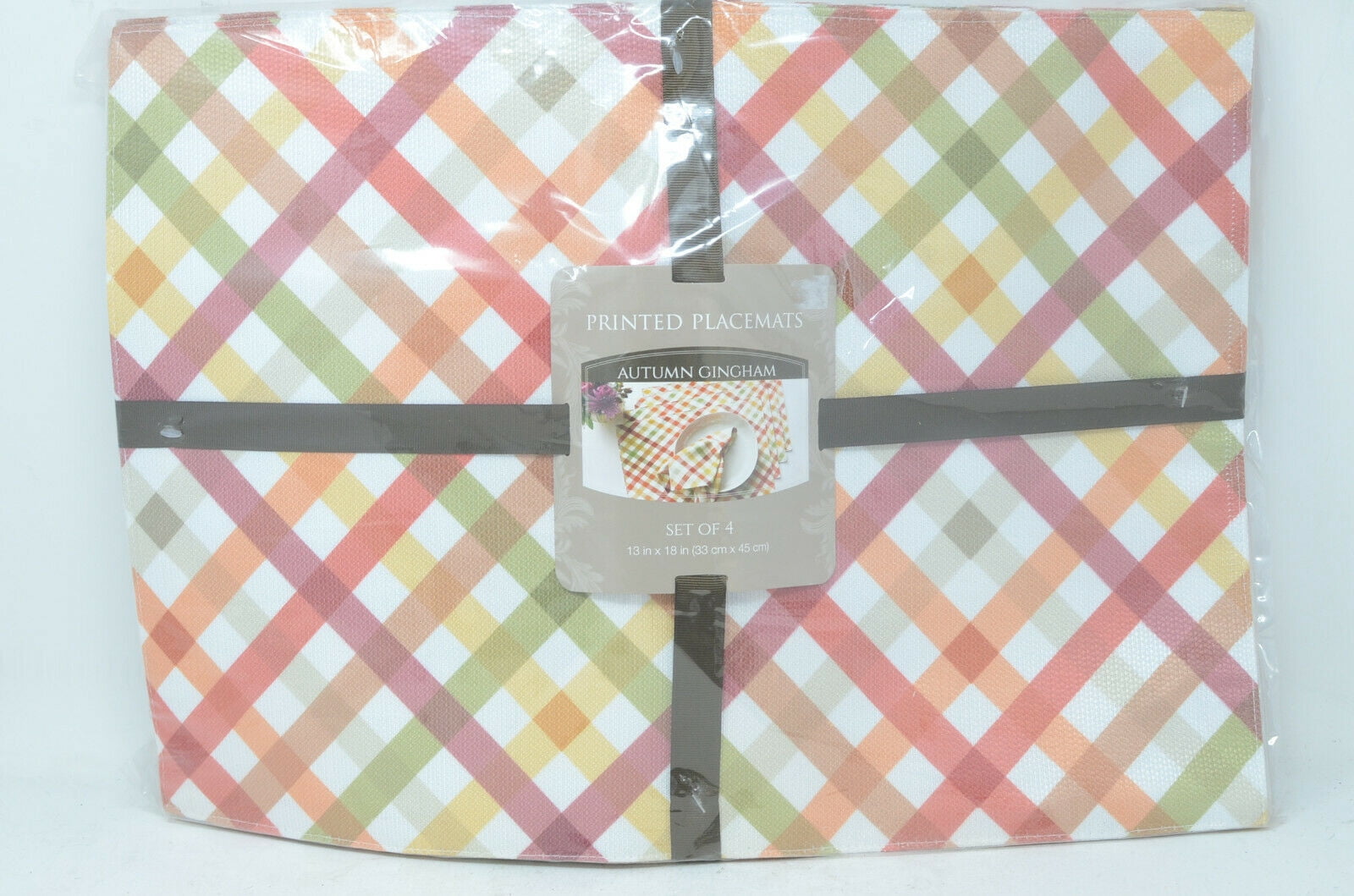Autumn Gingham Check Harvest Print Placemat Set Of 4, Earth Tones Placemats