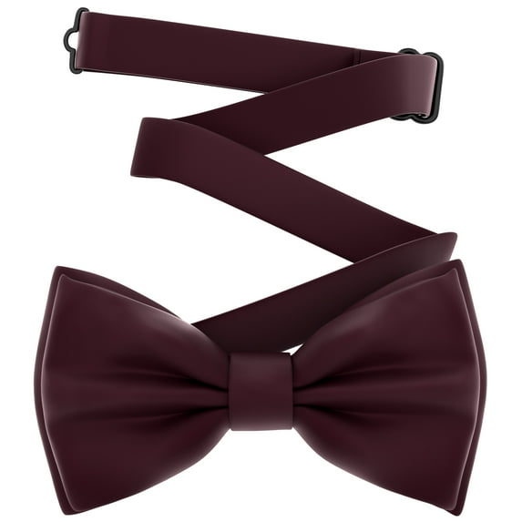 Men's Maroon Bow Tie Pre-Tied Style Formal Satin Classic Bowtie for Tuxedo Faux Silk, by Adam Young (Large, Wine Red)