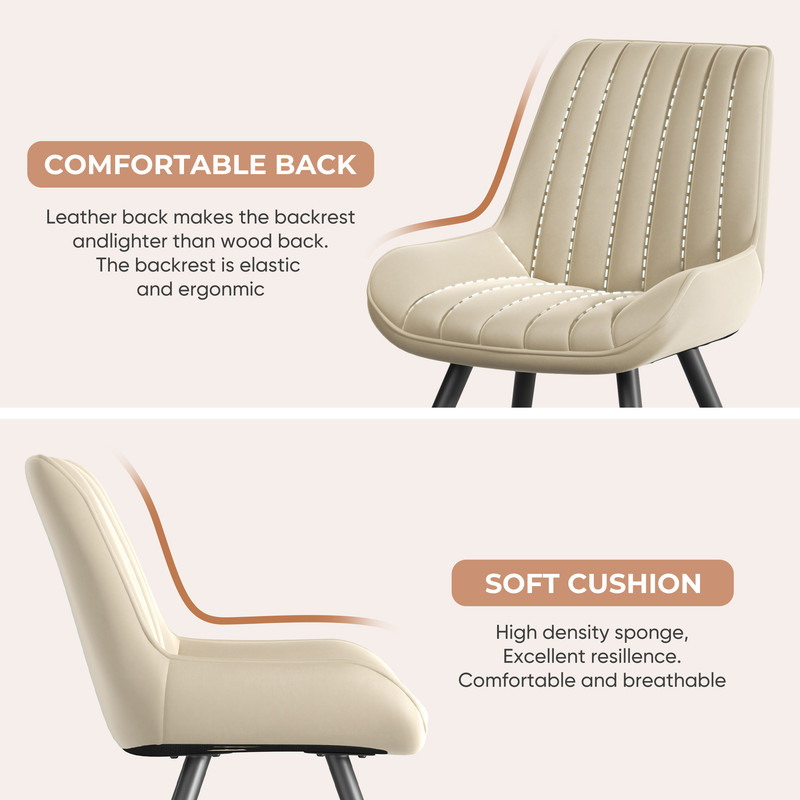 Daluvenix Modern Dining Chairs Set of 2, Upholstered Fabric Comfy Kitchen Dining Chairs with Metal Legs & Thick Cushions for Dining Living Room, Beige