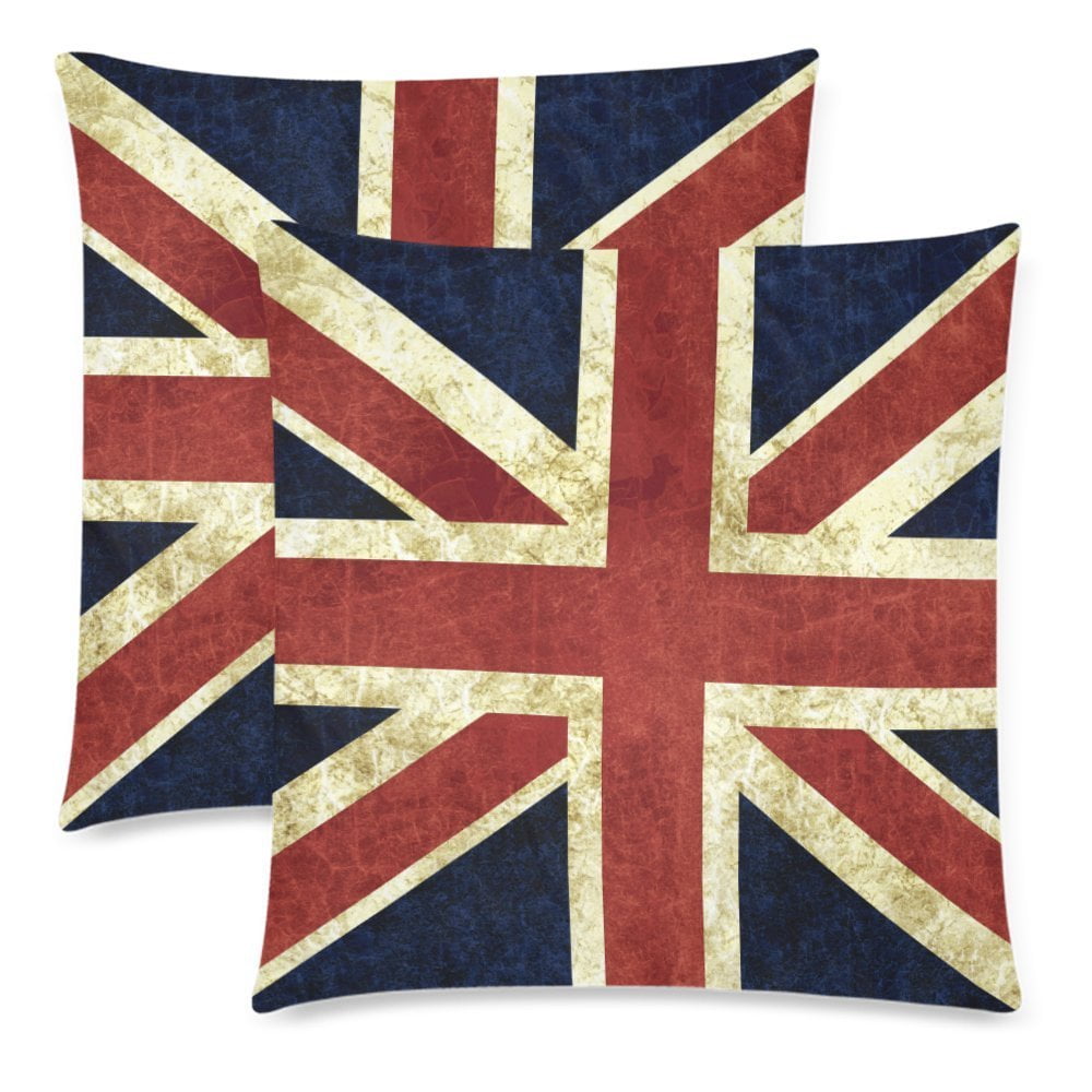 YKCG 2 Pack Vintage Britain Flag Union Jack Cotton Throw Pillowcase