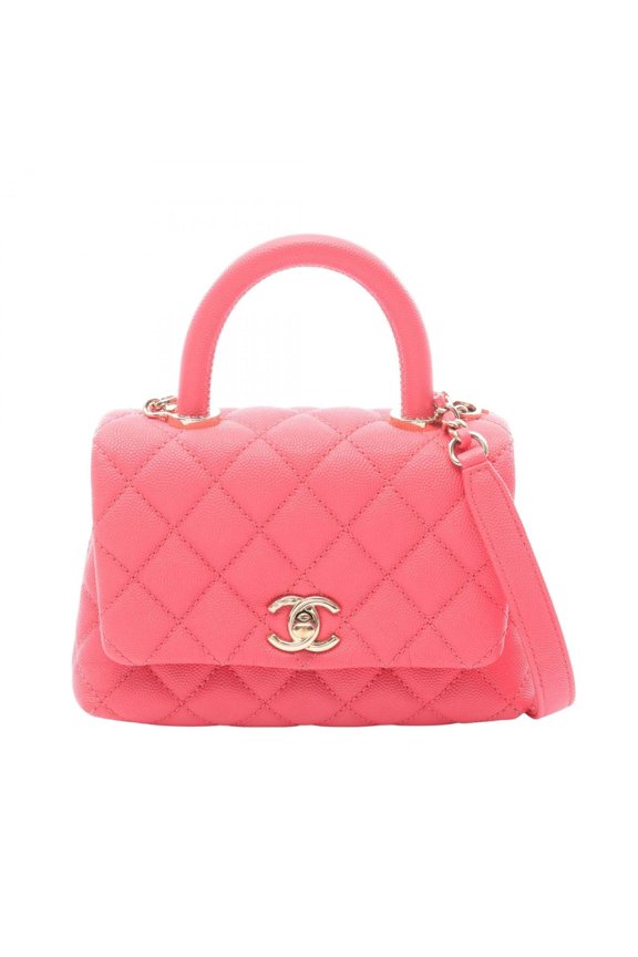 Pre-Owned Chanel Coco Handle XXS Top Handbag, Calfskin Leather, Women's, Pink