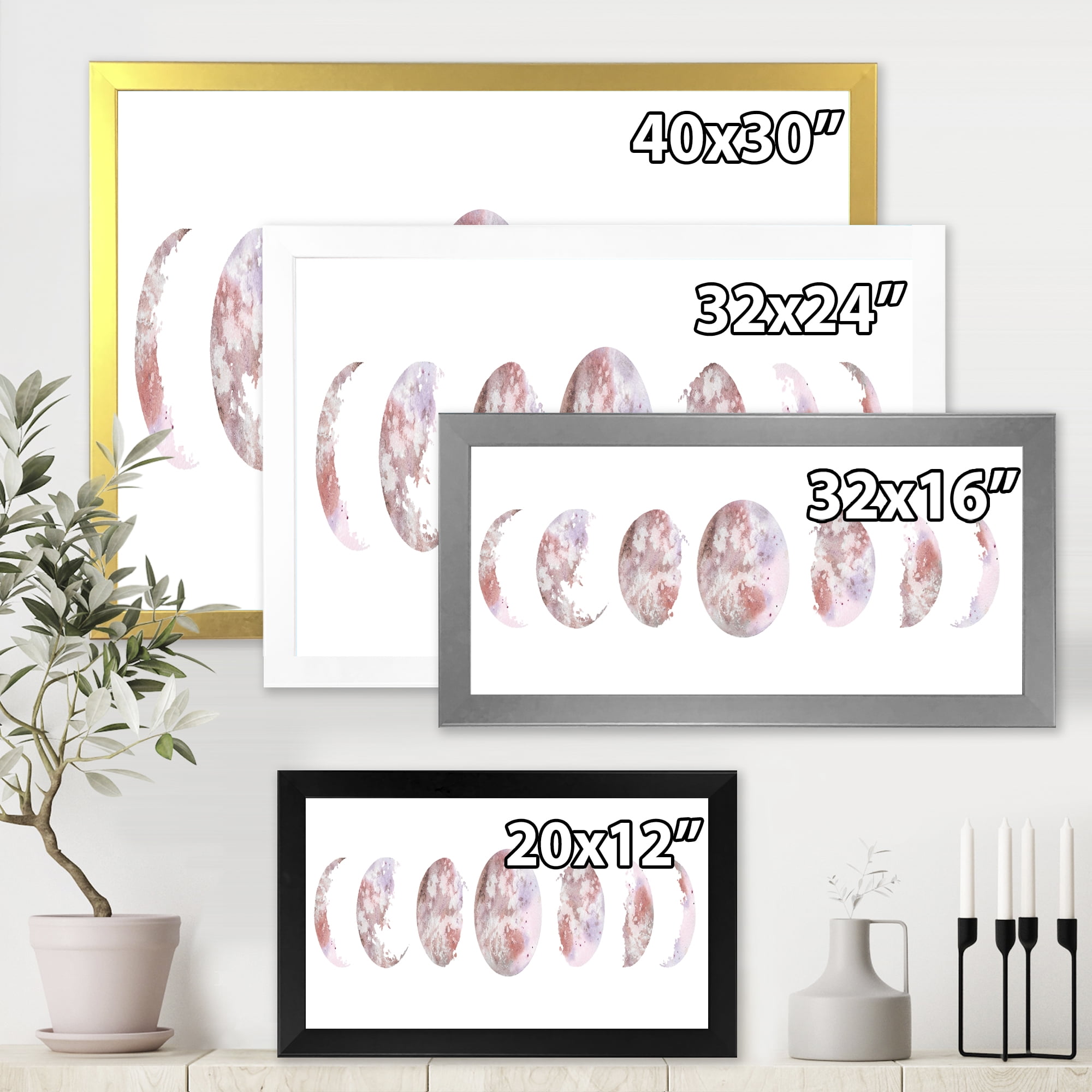 Designart 'Moon Phases On White' Modern Framed Art Print