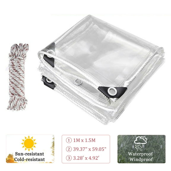 LiveGo Outdoor Clear Tarp Curtain Transparent Vinyl Tarp with Grommets & Rope - Water, Tear, and Cold Weather Resistant for Plants Greenhouse Pergola Garden Patio