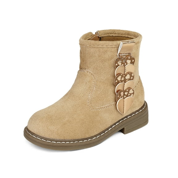 BOCCA Girls Ankle Boots with Heart, Warm Lined Toddler Winter Shoes, Side Zipper Round Toe Boots For School Outdoor