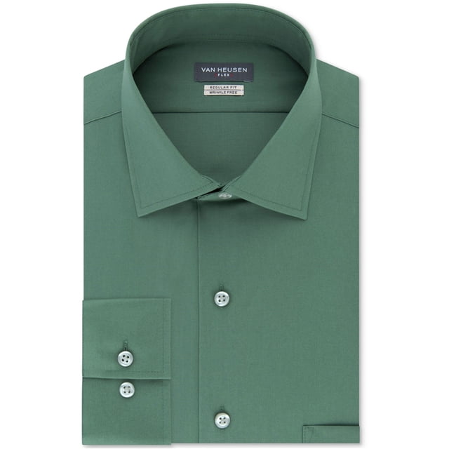 Van Heusen - Camisa de vestir con botones sin arrugas para hombre, color turquesa, 17,5 Van Heusen Button-Front