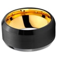 thumbnail image 2 of Tungsten Wedding Band Ring 10mm for Men Women Black & 18K Yellow Gold Plated Beveled Edge Brushed Polished Lifetime Guarantee, 2 of 4