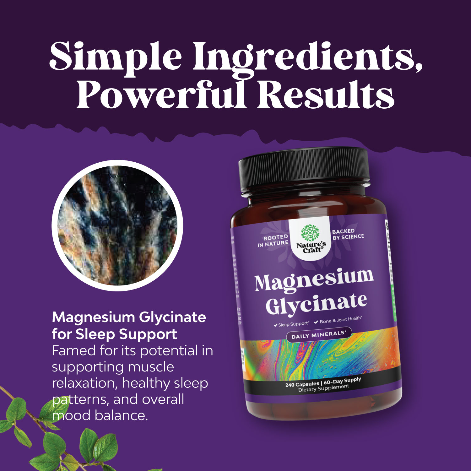 Nature’s Craft Pure Magnesium Glycinate Supplement for Relaxation and Sleep Support, 240 Capsules
