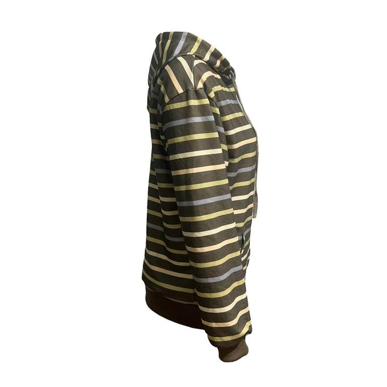 Womens Zip Up Striped Hoodie Sweatshirt Long Sleeve