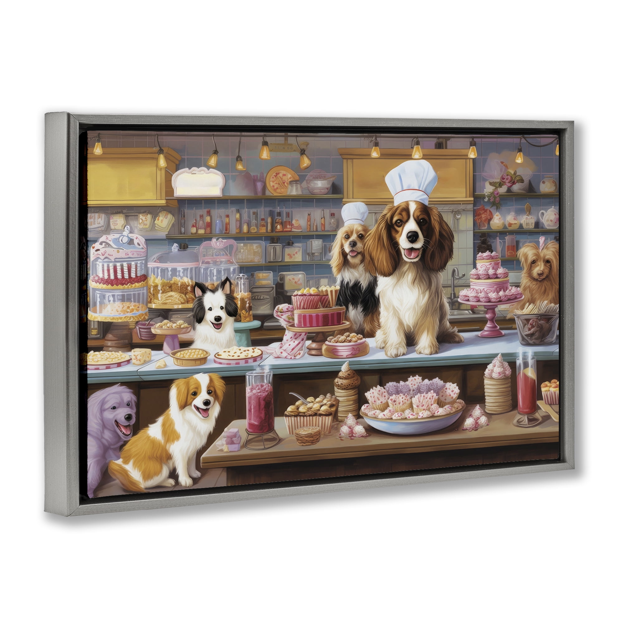Stupell Industries Sweet Treats Pastry Dogs Food & Beverage Painting Gray Floater Framed Canvas Art Print Wall Art, 31 x 21