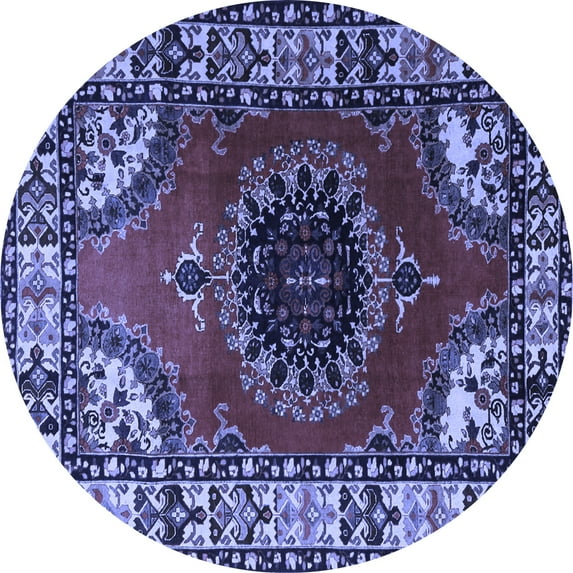 Ahgly Company Indoor Round Medallion Blue Traditional Area Rugs, 5' Round