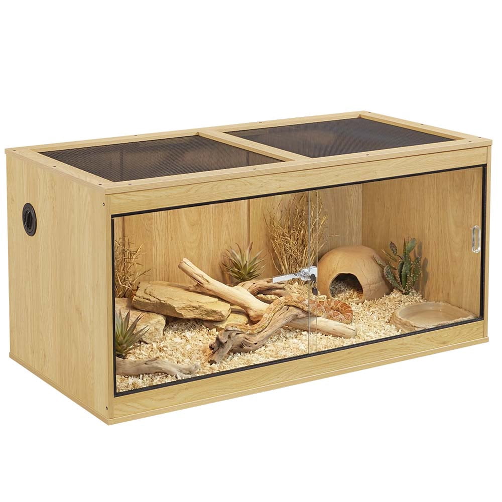 Unipaws 50 Gallon Reptile Tank, Front Opening Reptile Enclosure Terrarium with Sliding Doors, Top Ventilation, Stackable Natural Cage for Lizards and Snakes, Natural