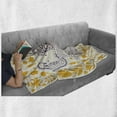 thumbnail image 6 of Oriental Soft Flannel Fleece Throw Blanket, Pattern with Floral Motifs and Cartoon, Cozy Plush for Indoor and Outdoor Use, 50" x 70", Earth Yellow Indigo, by Ambesonne, 6 of 6