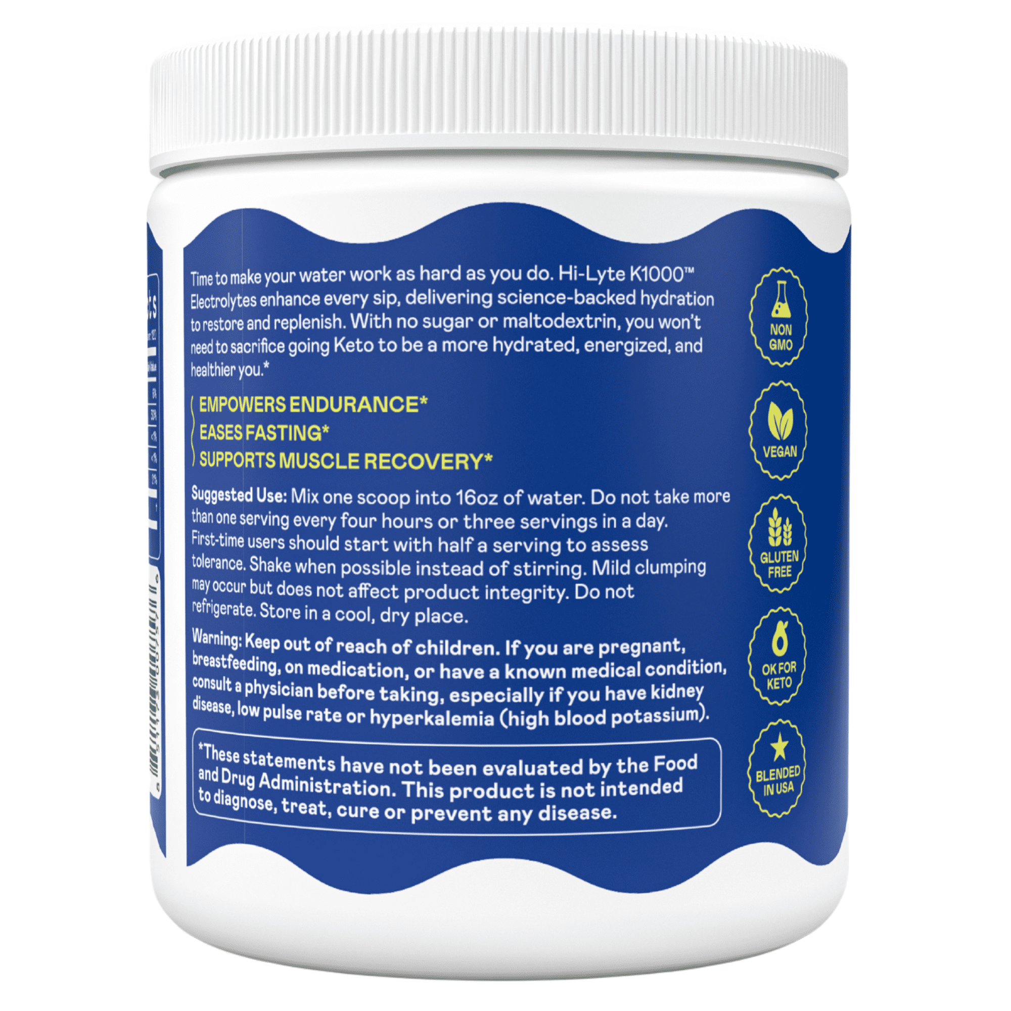 Hi-Lyte Keto K1000 Electrolyte Powder | Unflavored | Hydration Supplement Drink Mix | Boost Energy & Beat Leg Cramps | No Maltodextrin or Sugar | 120 Servings