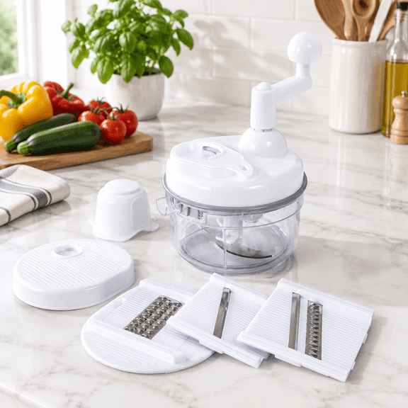 5-in-1 Manual Food Processor, Salsa Maker, Blender, Slicer, Shredder, Julienne