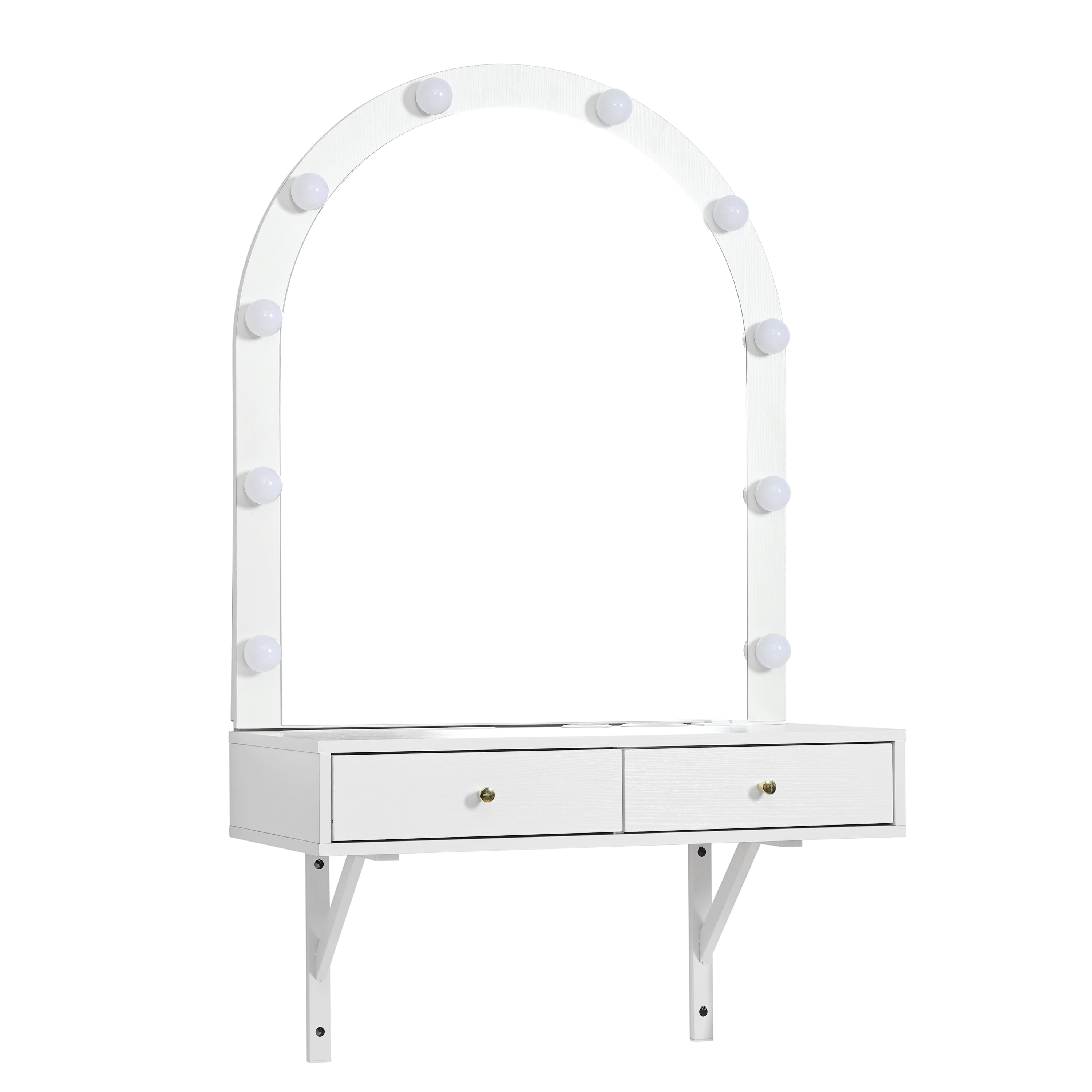 Euroco Wall-Mounted Makeup Vanity Desk with Lighted Mirror, Charging Port & Storage Drawers – Floating Design for Small Spaces
