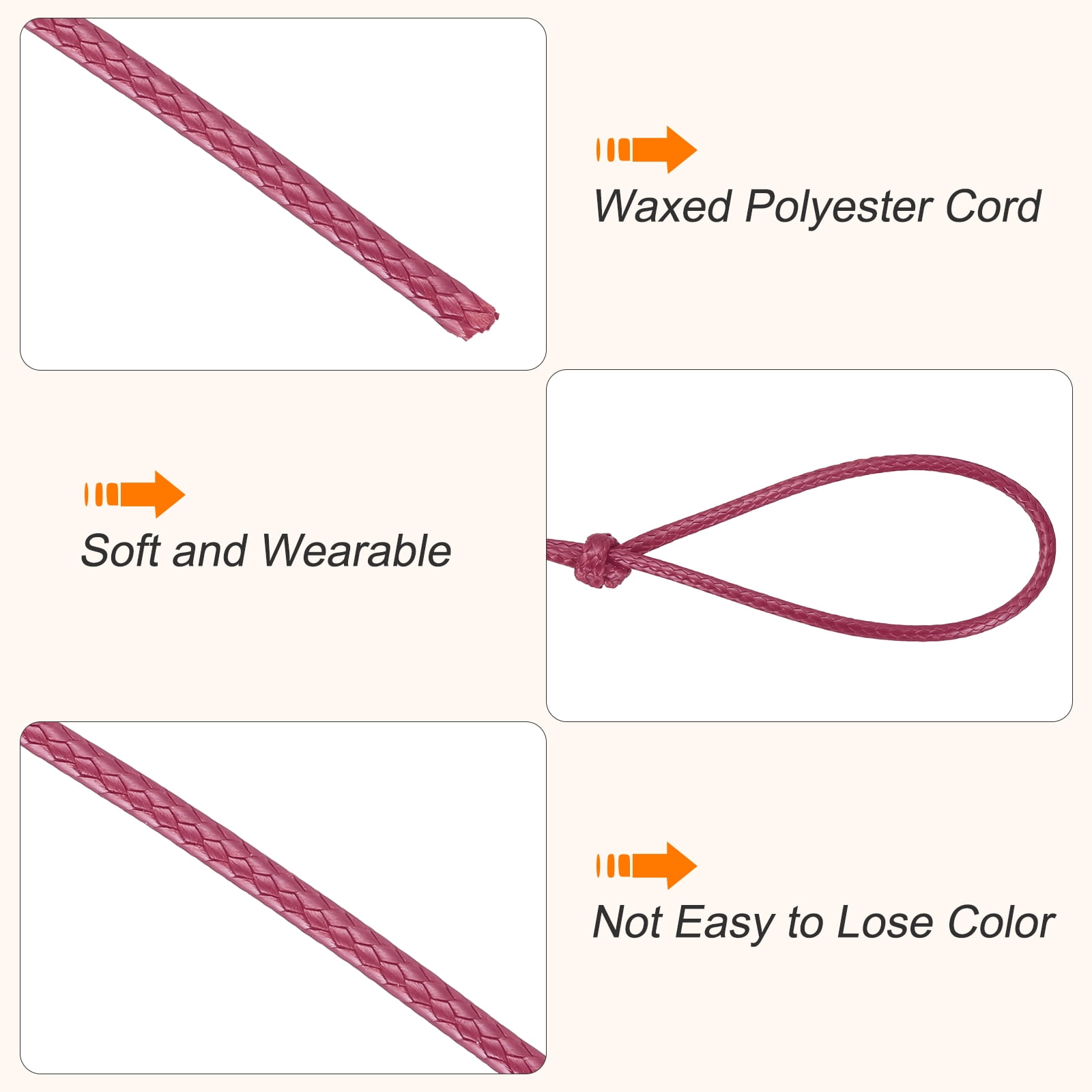 Waxed Cord 2.5mm Waxed Thread 87 Yard Wax String Leather Cord for Bracelet Making, Necklaces, Beading, Jewelry Making and DIY Crafts(Dark Pink)