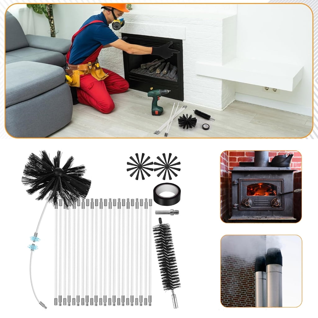 PatungKu Fire Prevention Flexible Nylon Chimney Cleaner Accessories Sweep Kits Removes Lint Buildups for Various Vents Type Safely