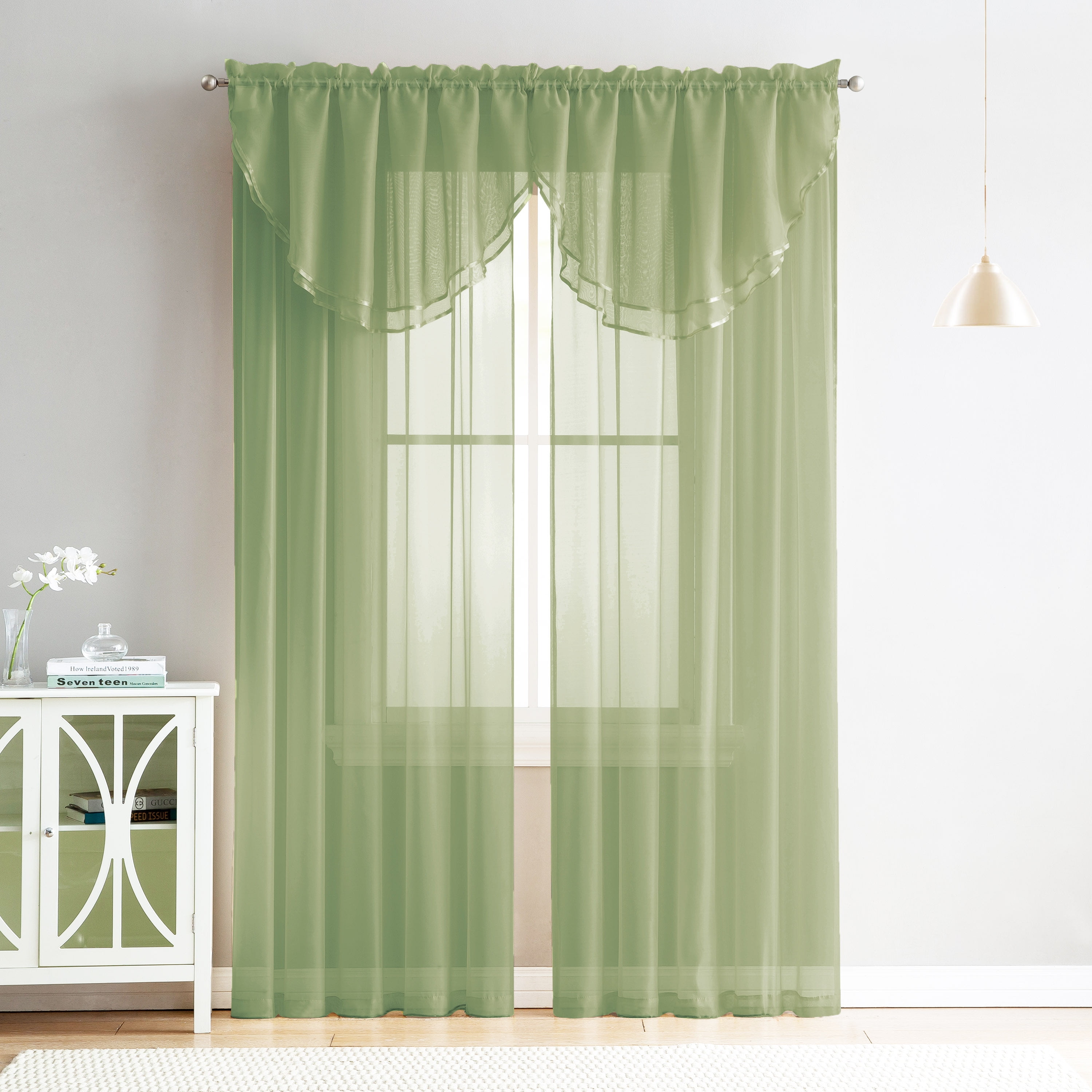 4 Piece Sheer Window Curtain Set for Living Room, Dining Room, Bay