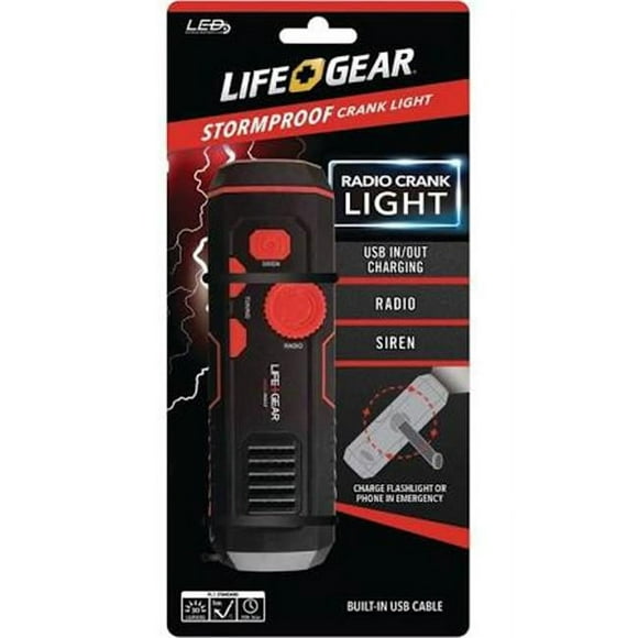 Lifegear LG38-60675-RED 120 Lumens Lampe de Poche Manivelle USB Anti-Tempête & Radio