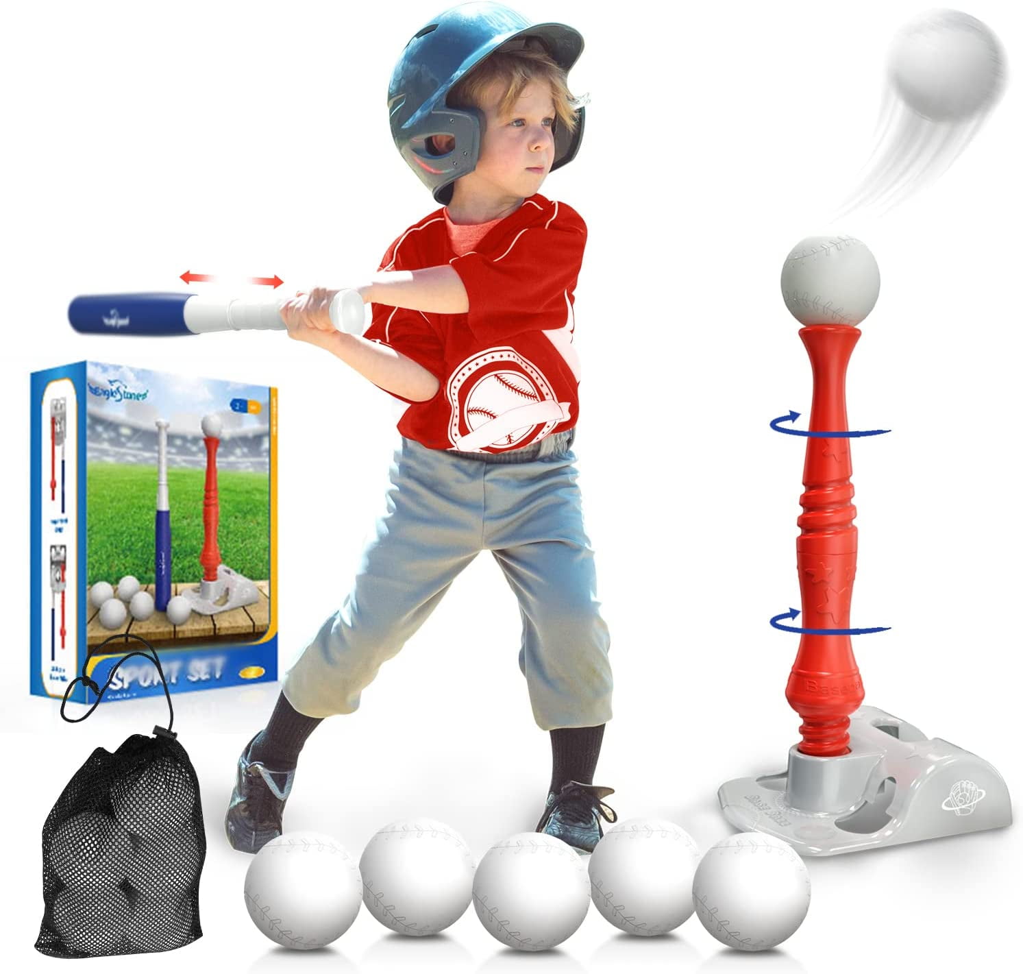 Eagle Stone Kids Baseball Tee Games 6 BallsAdjustable T Height Fun