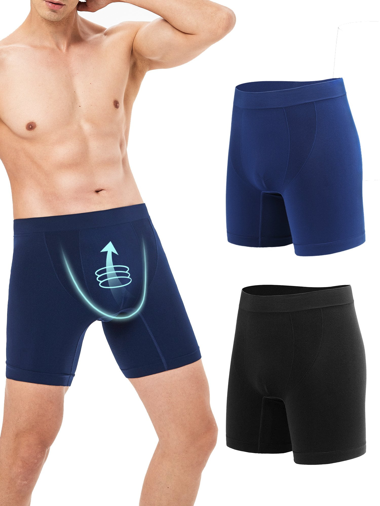 Men's Boxer Briefs, Nylon Sports Briefs,Value Two Pack,Black/Navy