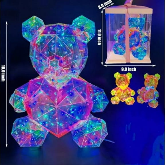 Pink LED Crystal Bear Light in Night Teddy Bear Decorations Best Gift for her Girls Mom Birthday Valentine's Day Gift USB Plug in