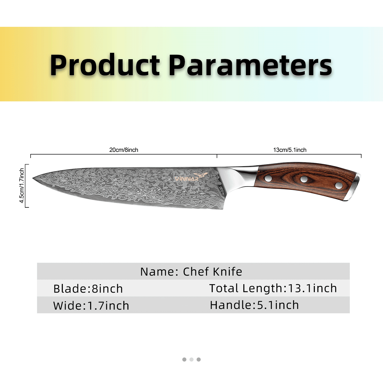 Chef Knife ,Professional Kitchen Knives 8 inch Japanese Stainless Steel Meat Cleaver Colored Solid Wood Handle