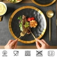 thumbnail image 3 of vicrays Ceramic Dinner Plates Set, 10 Inch, Set of 6, Round, Dishwasher Safe, NOT Microwave Safe, Suitable for Steak, Pasta, Home, Party, Restaurant（Black with Golden）, 3 of 7