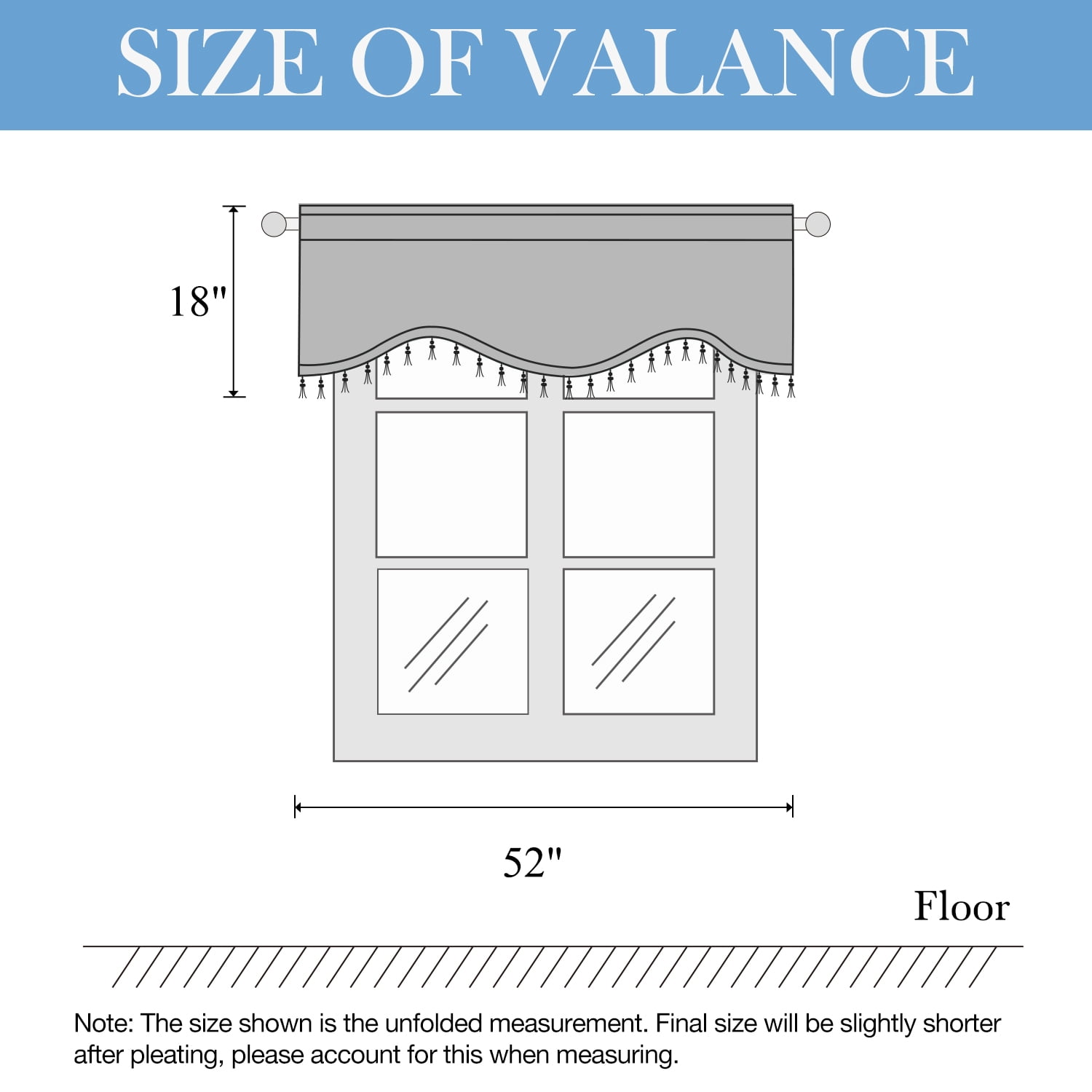 VOGOL Sky Blue Luxury Damask Valance with Beaded Tassels, 52x18 inch Rod Pocket Curtain for Living Room, Elegant Decorative Window Treatment
