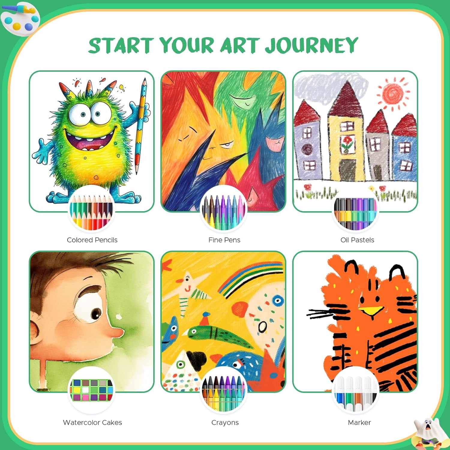 JYPS Art Supplies for Kids Ages 4-12,Dinosaur Drawing Sets Art Case,Coloring Kits with Double Sided Trifold Easel,Crayon,Colored Pencil,Marker,Coloring Book,Drawing Stuffs Gifts for Boys Age 4-6-8