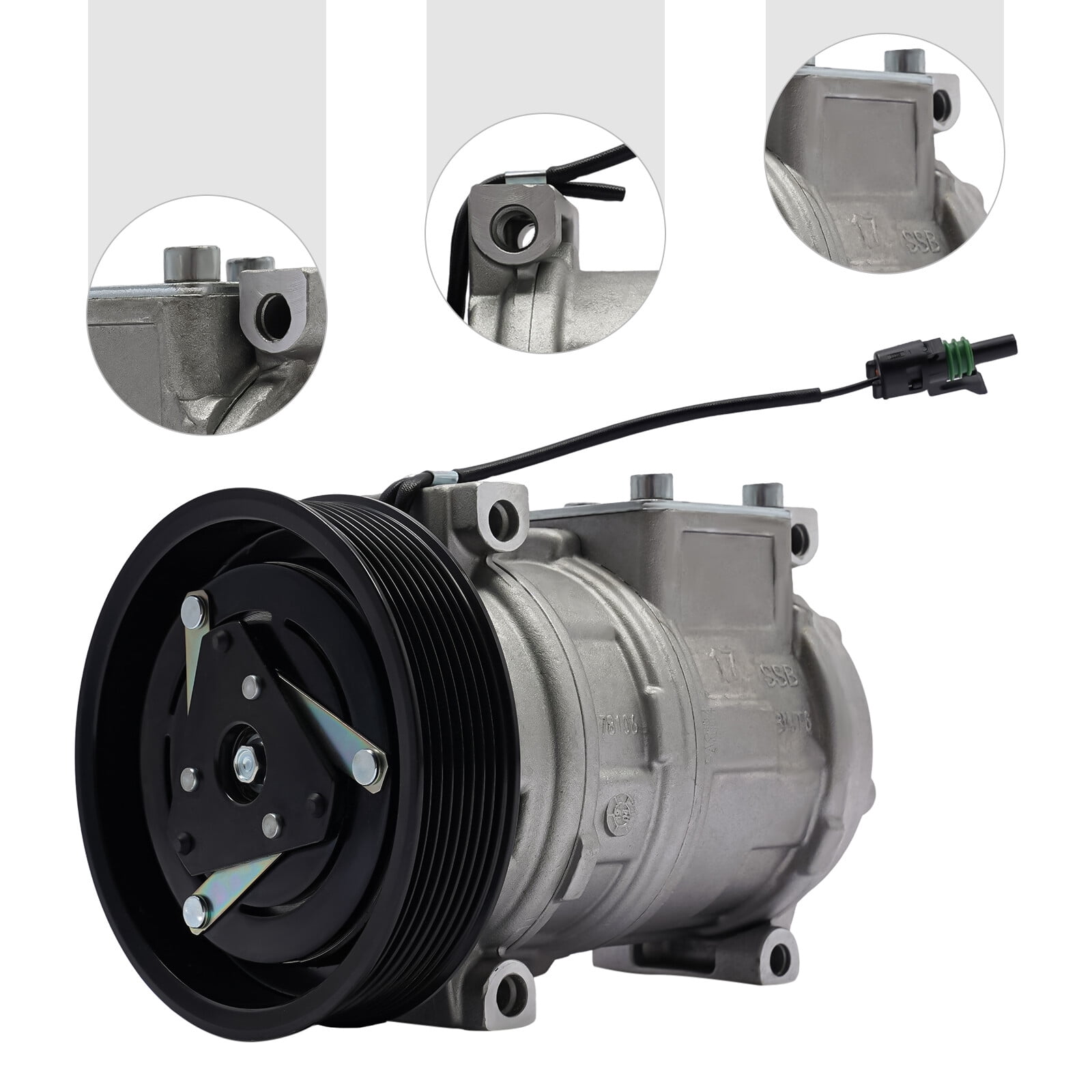 Closed Silver Black Air Compressor W/Clutch For  John Deere  10PA17C RE46609 RE69716 AH169875