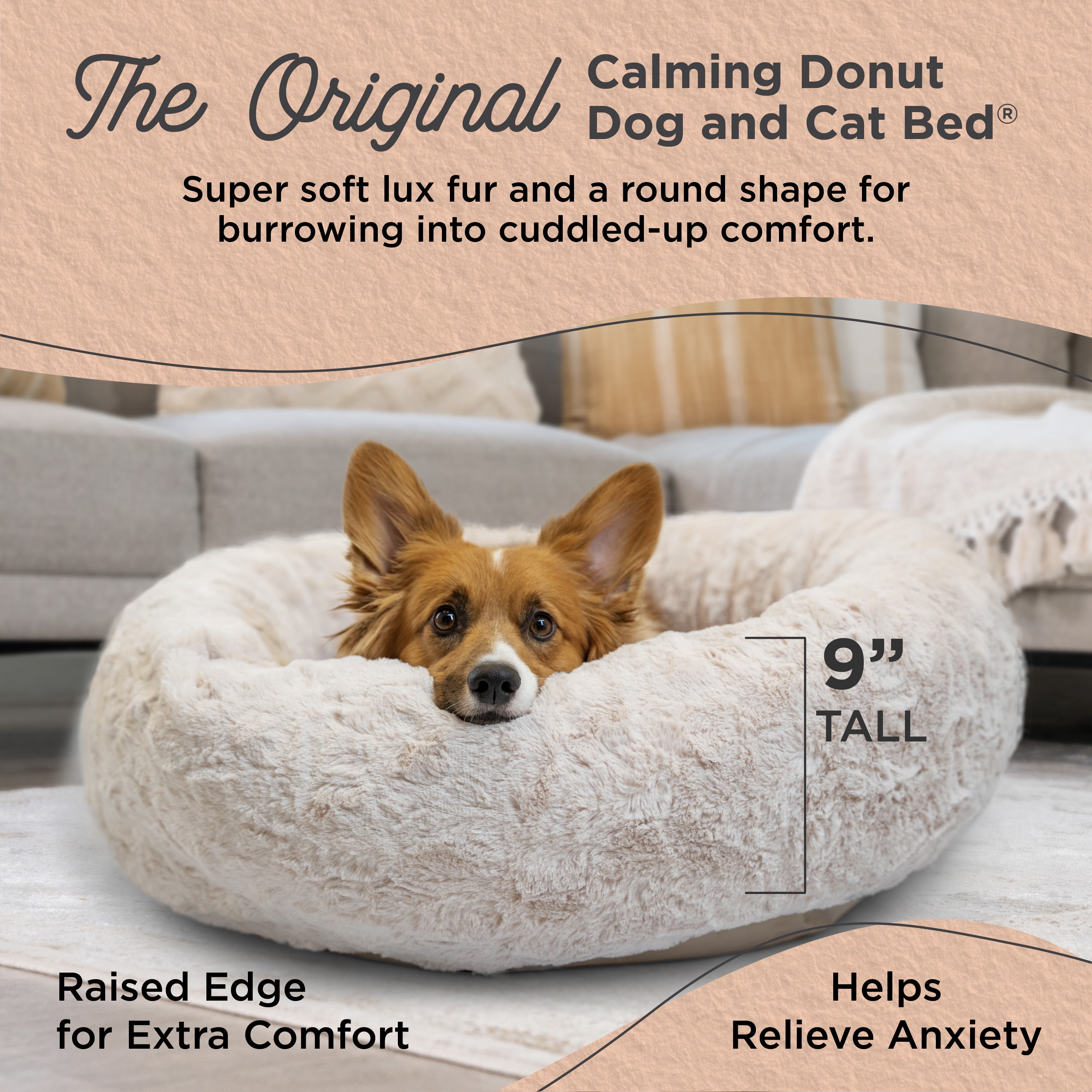 Best Friends by Sheri The Original Calming Donut Dog Bed – Washable Plush Pet Bed for Medium Breeds up to 45 lbs, Lux Faux Fur, Oyster, Medium (30" x 30")