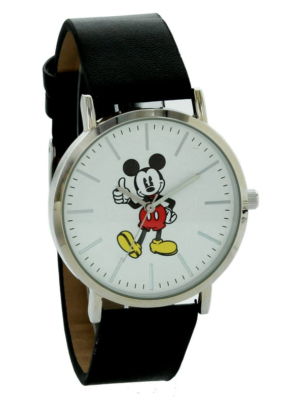 Disney Mickey Mouse Watch watch Silver Case Black Band MK1521