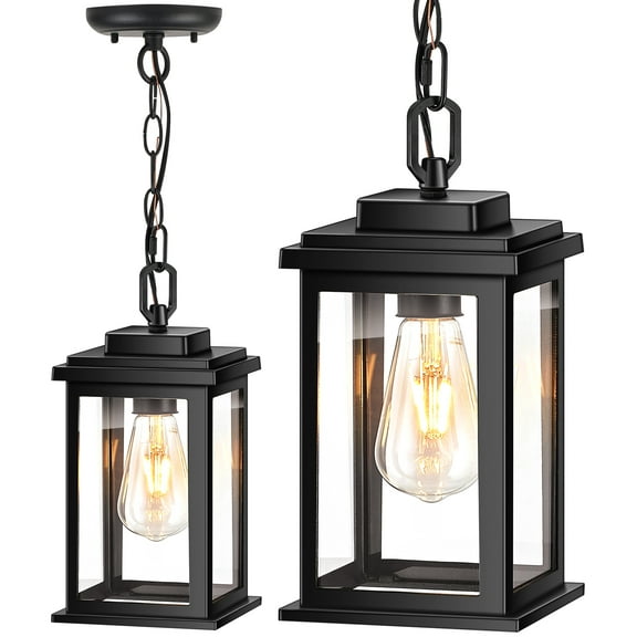 VIANIS Outdoor Pendant Lights, Outdoor Hanging Lights, Black Hanging Porch Light with Tempered Glass, Outdoor Pendant Lights for Porch, Garage, Entryway, Doorway, Anti-Rust, Aluminum