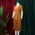 thumbnail image 4 of AURA Plus Size Summer V Neck Pleated A Line Dress High Waist Elegant Midi Party Dress XL XXXL, 4 of 8