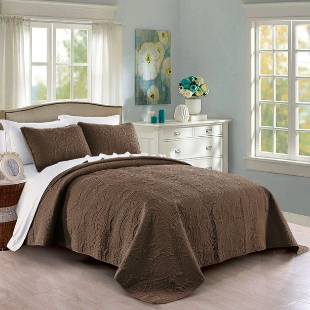Quilt Set King/Cal King/California King Size Mocha Oversized