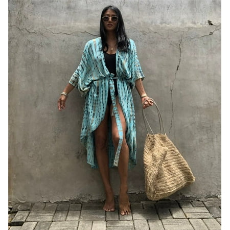 17 Colors Retro Striped Self Belted Bikini Cover-ups Women Summer Kimono Beach Dress Beach Wear Swim Suit Cover Up