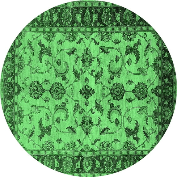 Ahgly Company Indoor Round Oriental Emerald Green Industrial Area Rugs, 7' Round