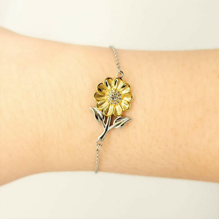 Sunflower Initial Bracelet - 14K Gold Plated Charm Bracelet With Heart Initial, Gift For Girls & Women