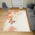 thumbnail image 2 of Floral Turkish Area Rug, Nature Theme Wild Flowers Monarch Flying Butterflies Lily on Lake Therapy Spa, Soft Carpet for Living Room Decor with Distressed Look, 5.2' X 7.6', Peach Salmon, by Ambesonne, 2 of 4