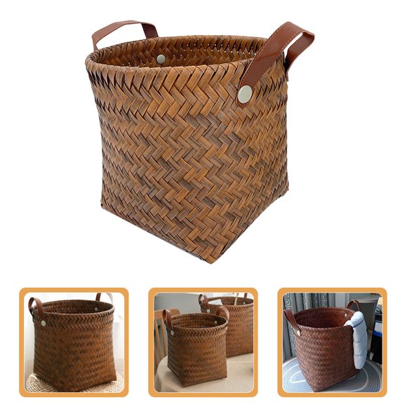 Houderco Canasta Para Almacenamiento Tejida En Color Café Con Vintage Y Asas Prácticas