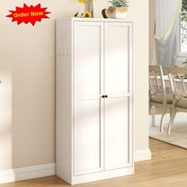 Tcbosik Metal Storage Cabinet, 61” Pantry Cabinet with 2 Doors, Kitchen Cupboard with Adjustable Shelves, Buffet Sideboard for Dining Room, Living Room, White