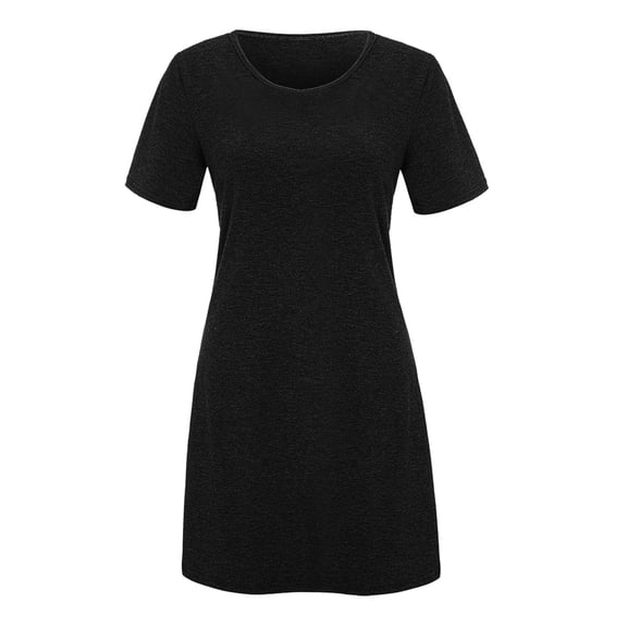 WREESH Womens Fashion Dress Casual Short Sleeve Ladies Loose Mini Dress Black