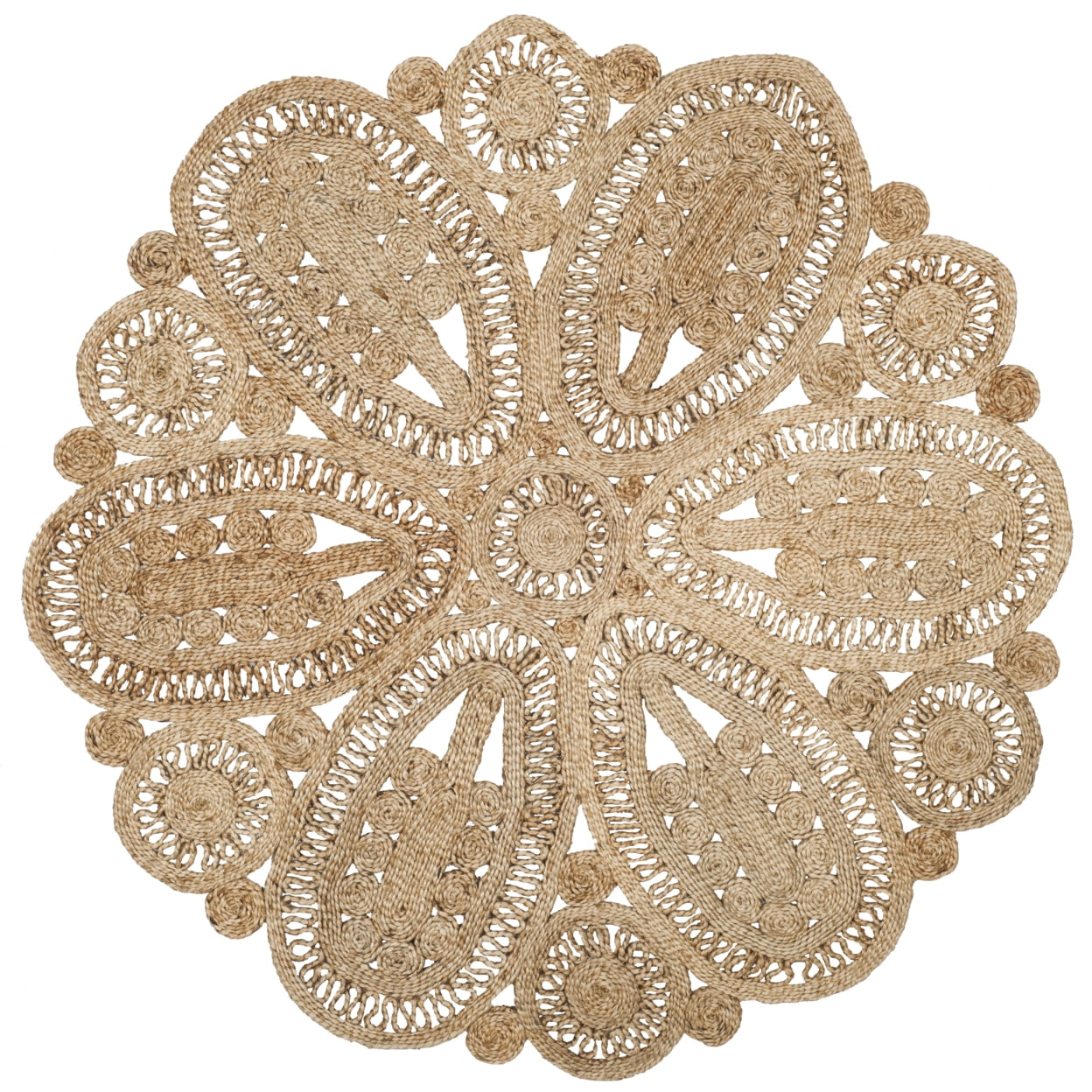 SAFAVIEH Natural Fiber Stamen Braided Jute Area Rug, Natural, 4' x 4' Round