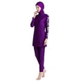 thumbnail image 2 of IBTOM CASTLE Women Muslim Burkini Swimsuits Modest Swimwear Islamic Long Sleeve Full Cover Hijab Swim Top Pants Plain ​Bathing Suit S Purple Floral, 2 of 4