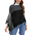 thumbnail image 2 of LELINTA Women Irregular Tassel Knitted Long Sleeve V Neck Winter Poncho Ladies Tassel Shawl Sweater Top Coat, 2 of 7